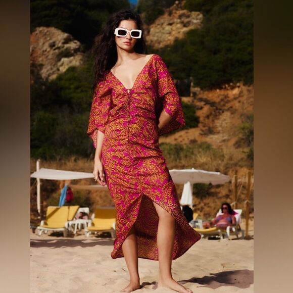 Zara Dresses & Skirts - ZARA BOHO RUCHED KAFTAN DRESS